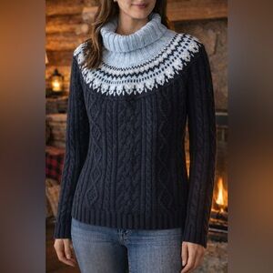 St. John’s Bay Nordic Fair Isle Cable Knit Sweater Size L Cozy Winter